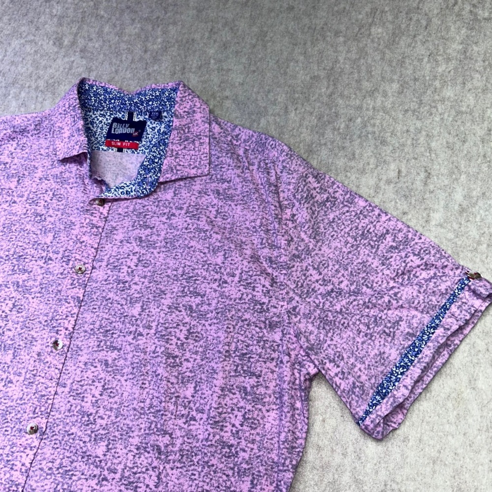 Billy London Mens XXXL Slim Fit Short Sleeve Button‎ Up Shirt Pink Gray Pattern